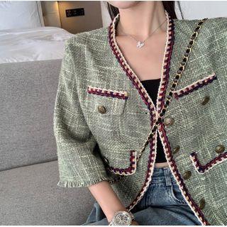 Color-block Loose-fit Crop Cardigan
