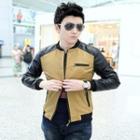Faux-leather Sleeve Zip Jacket