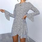 Flare-sleeve Leopard Print Mini Dress