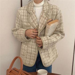 Contrast Trim Plaid Button-up Jacket
