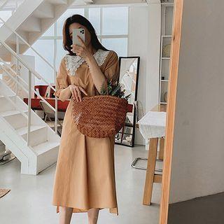 Lace-collar Midi Shift Dress