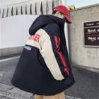 Couple Matching Color Block Zip Hooded Padded Jacket