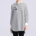 Long-sleeve Embroidery Striped Shirt