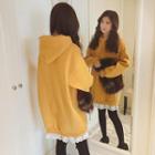 Mock Two-piece Lace Panel Mini Hoodie Dress