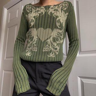 Graphic Long Sleeve Ribbed Sweater
