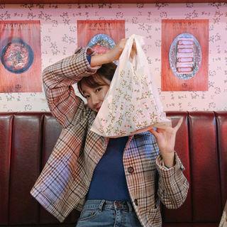 Buttoned Wool Blend Plaid Jacket