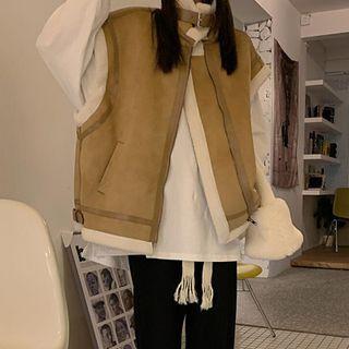 Fleece Trim Zip-up Vest / Long-sleeve T-shirt