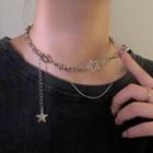 Star Pendant Layered Stainless Steel Choker Necklace - Stainless - Star - Silver - One Size
