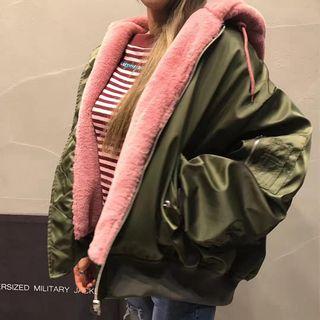 Fleece-lined Zip Hooded Bomber Jacket