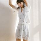 Buttoned Short-sleeve Lace Top / Shorts / Set