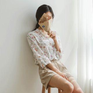 Open-placket Floral Light Shirt