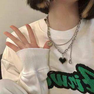Layered Heart Necklace N-138 - Silver - One Size