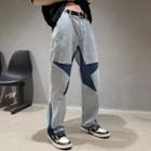 Star Patchwork Straight Leg Jeans