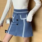 Contrast Trim Knit Mini A-line Skirt