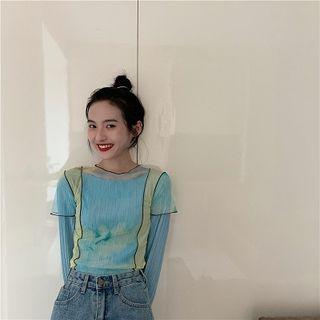 Tie-dye Sheer Short-sleeve T-shirt / Shirred Long-sleeve T-shirt