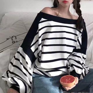 Off-shoulder Striped Panel Sweatshirt