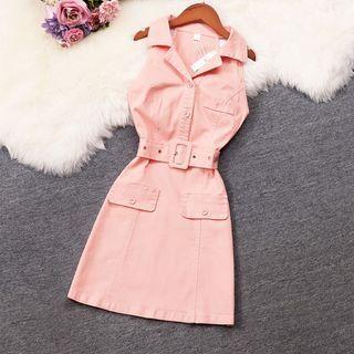 Sleeveless Belted Mini Shirt Dress