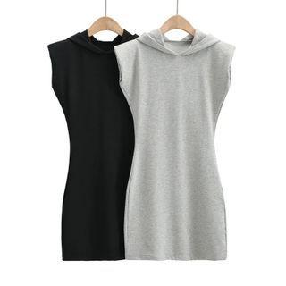 Sleeveless Padded-shoulder Hooded Mini Bodycon Dress