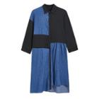 Two-tone Midi Shirtdress Black & Blue - One Size