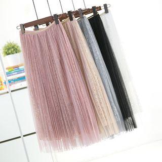 Midi Mesh Overlay A-line Lace Skirt