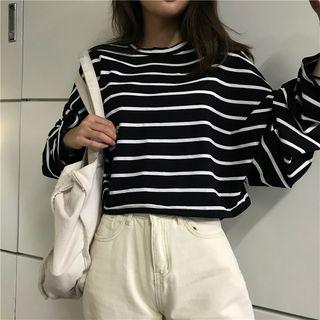 Long-sleeve Striped Crop Top