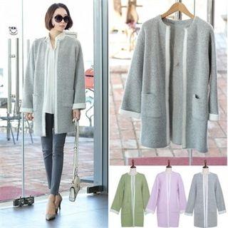 Contrast-trim Wool Blend Long Cardigan