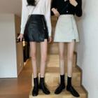 Asymmetrical Zip A-line Faux Leather Skirt