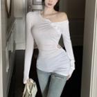 One-shoulder Button-up Cutout Long Sleeve Top White - One Size