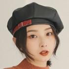 Faux Leather Buckled Beret