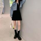 Cropped Denim Jacket / Spaghetti Strap Mini A-line Dress