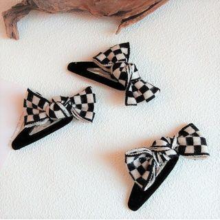 Bow Checker Hair Clip Check - Black & White - One Size