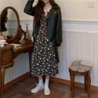 Floral Dress / Long-sleeve Leather Jacket