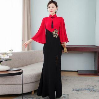Traditional Chinese 3/4-sleeve Floral Sheath Dress