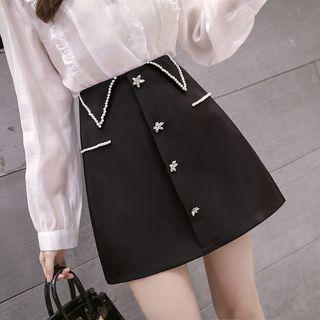 Faux Pearl Mini A-line Skirt