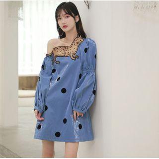 Embroidered Panel Dotted Mini A-line Dress