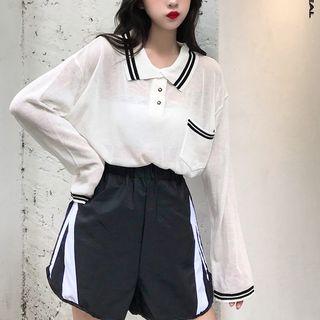 Contrast Trim Long-sleeve Polo Shirt / Shorts