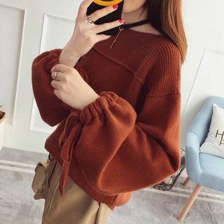 Plain Lace-up Sweater