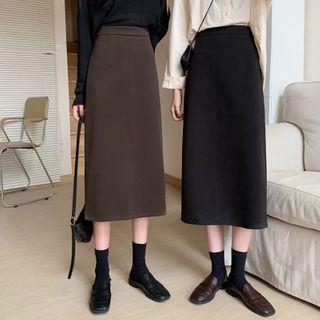 High-waist Split A-line Woolen Midi Skirt