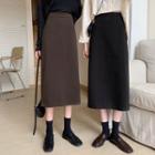High-waist Split A-line Woolen Midi Skirt
