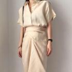 Short-sleeve Tie-waist Maxi Dress Almond - One Size