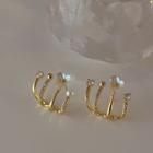 Flower Shell Rhinestone Alloy Earring 1 Pair - Gold & White - One Size