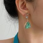 Gemstone Drop Earring 1 Pair - Green & Gold - One Size