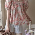 Puff-sleeve Floral A-line Blouse