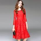 3/4-sleeve Lace A-line Party Dress
