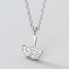 925 Sterling Silver Rhinestone Leaf Pendant Necklace S925 Silver - Necklace - Ginkgo Leaf - One Size