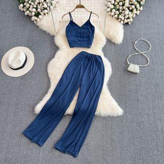 Set: V-neck Camisole + Wide Leg Pants