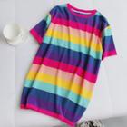 Striped Short-sleeve T-shirt Dress Stripes - Multicolor - One Size