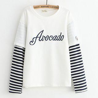 Avocado Embroidered Mock Two-piece Pullover