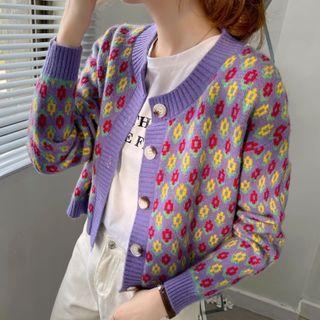 Round Neck Floral Cropped Cardigan