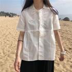 Short-sleeve Tie-front Blouse White - One Size